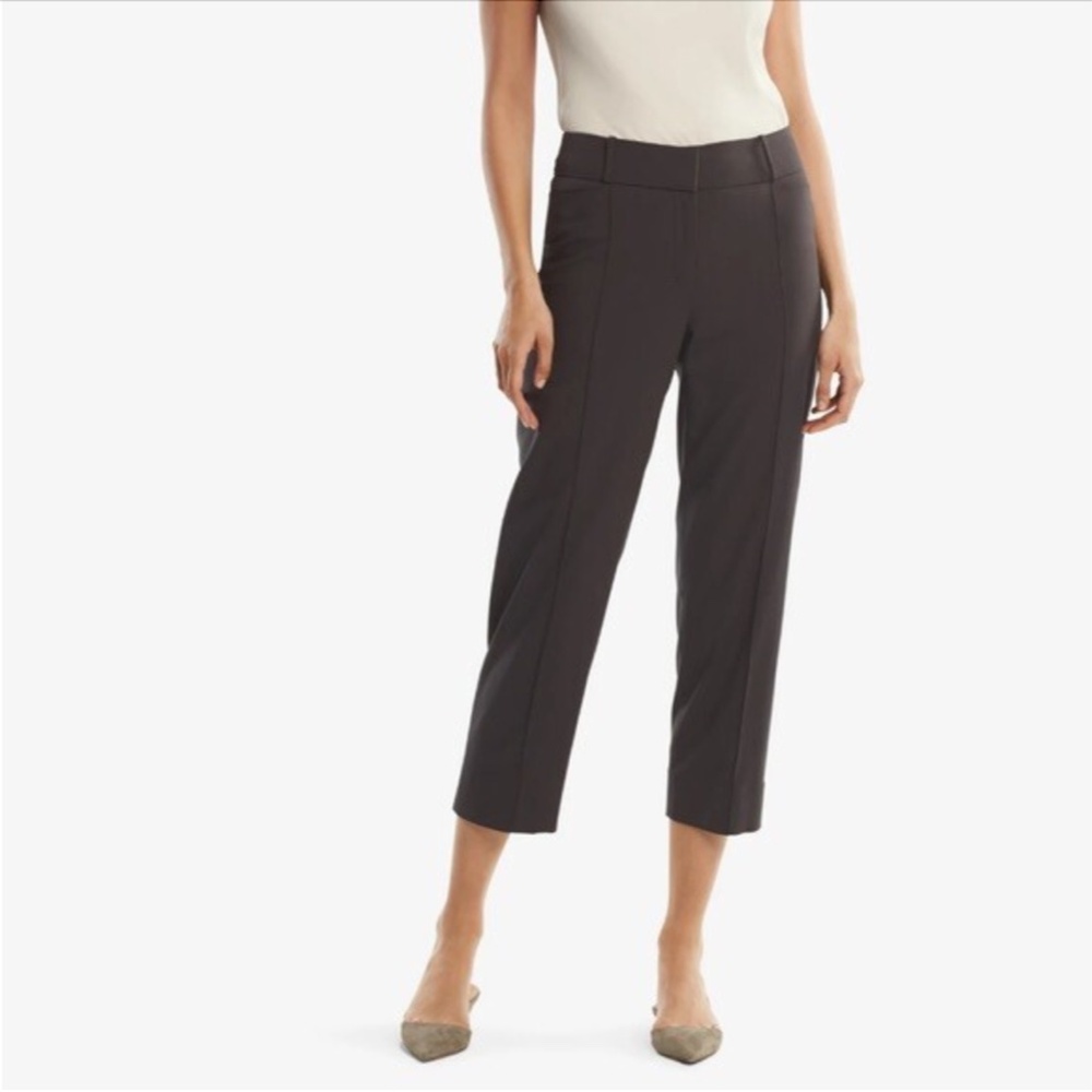 M.M. LaFleur Chester Pant Size 16 in Fig Brown, 100% Wool Cropped Stretch Office